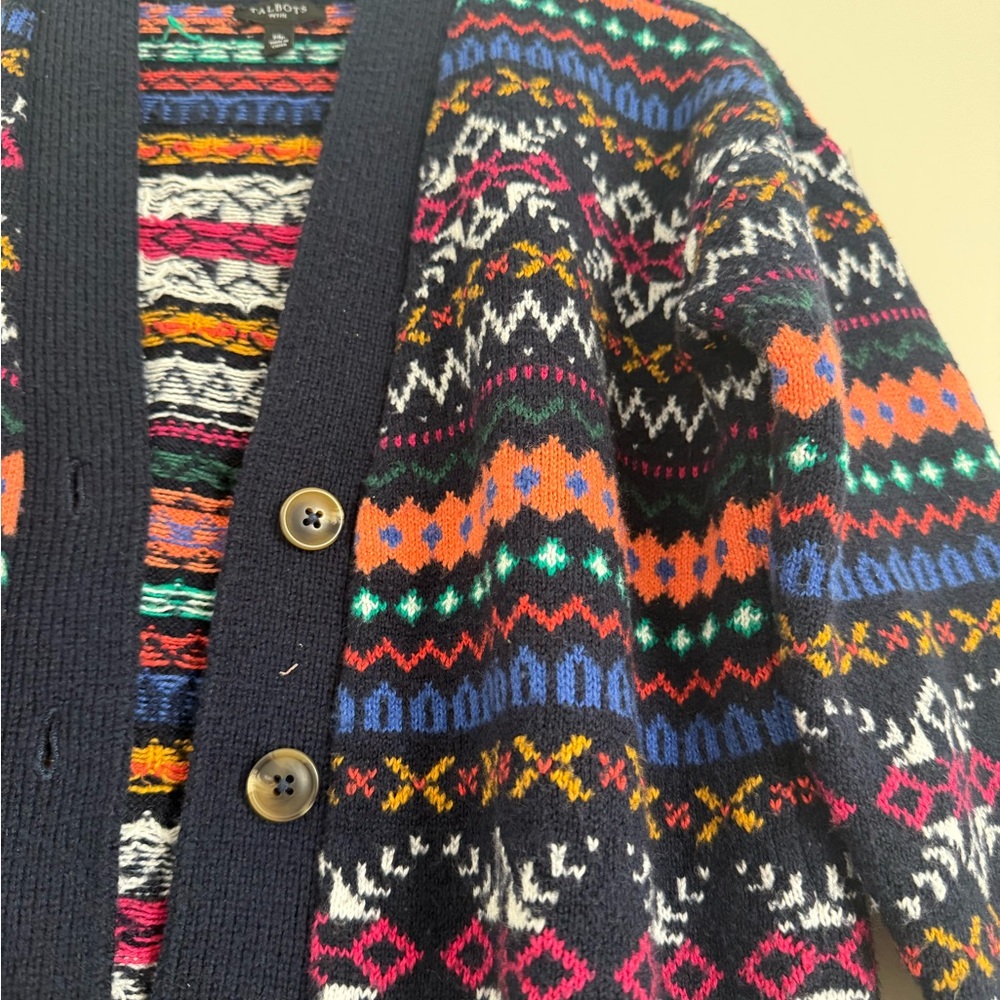 Talbots Navy and Multicolor Knit Cardigan - Picture 2 of 5